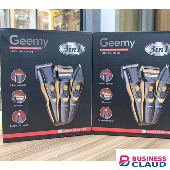 Geemy Rechargeable Shaver and Trimmer Set 3in1 GM-595 with Hair Clipper Nose Trimmer and Shaver for Men Rechargeable Grooming Kit with Long Battery Life and Charging Indicator