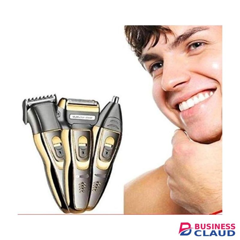 Geemy Professionals Design 3 In 1 Perfect Shaver Hair Clipper And Nose Trimmer Rechargeable Beard And Moustaches Hair Machine And Trimming With Cord And Without Cordless Use