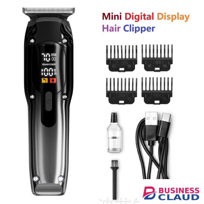 Mini Portable Digital Fast Charge Rechargeable Electric Hair Clipper & Trimmer With Digital Display - Silver