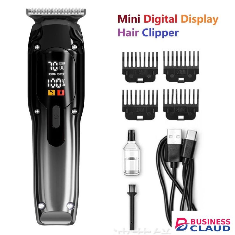 Mini Portable Digital Fast Charge Rechargeable Electric Hair Clipper & Trimmer With Digital Display - Silver