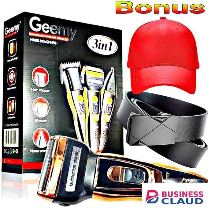 Geemy Rechargeable 3 in 1 Hair Shaver // Red Baseball Cap // Black Leather Belt