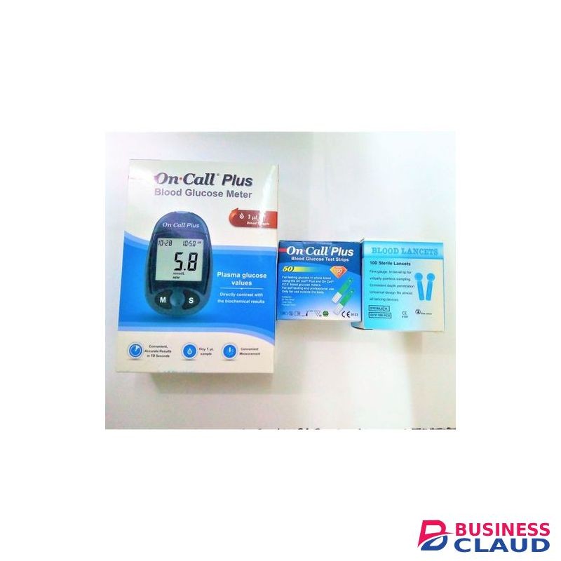 On Call Plus GLUCOMETER FULL KIT ( Glucometer + Syringe + 50 Blood Test Strips+ 100 Sterilized Lancets)