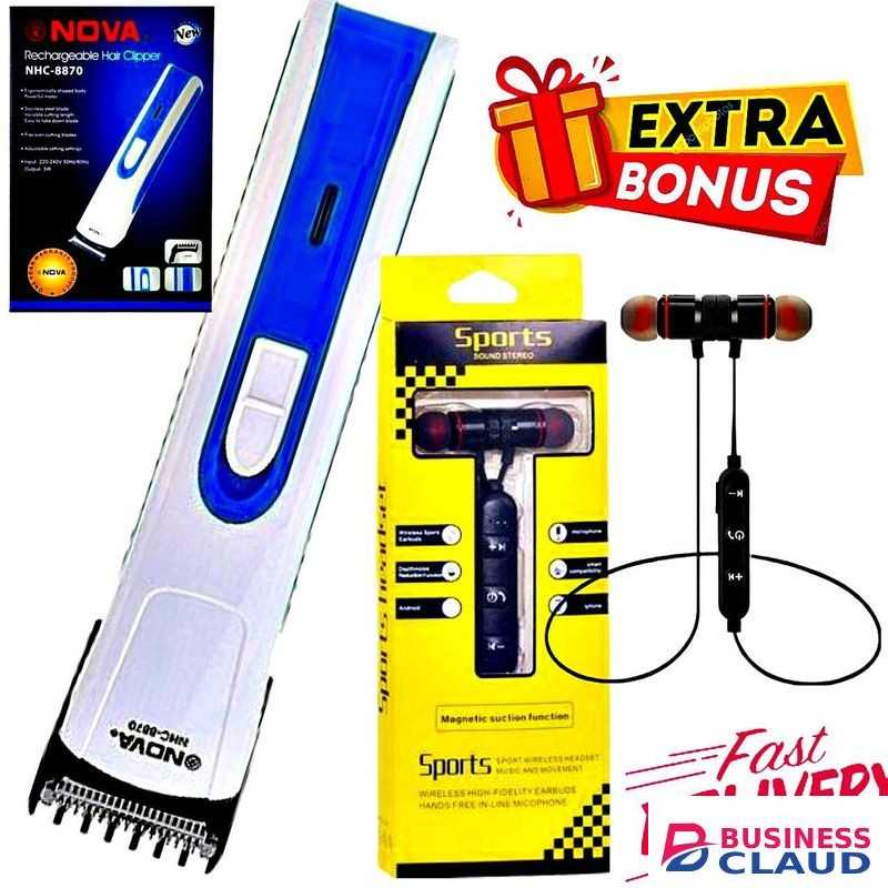 Nova New Rechargeable Hair Trimmer and Shaving Machine & Sport Bluetooth Earphones
