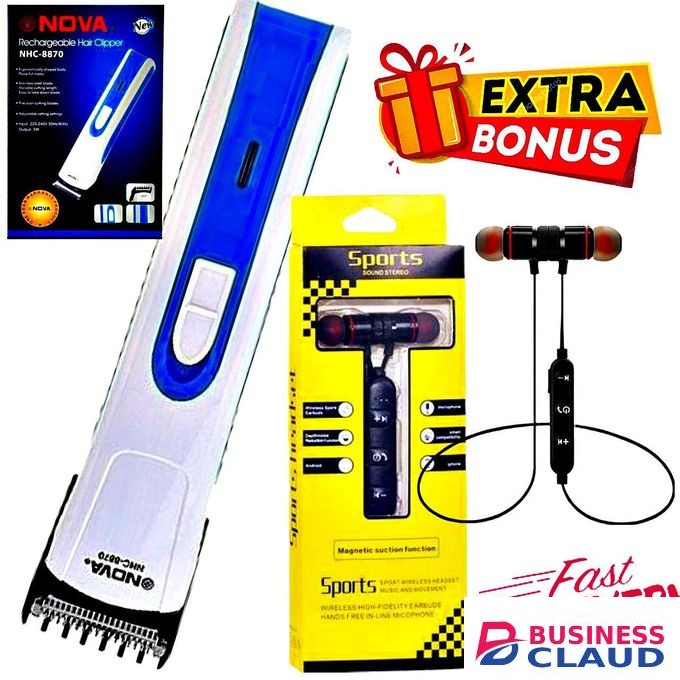 Nova New Rechargeable Hair Trimmer and Shaving Machine & Sport Bluetooth Earphones