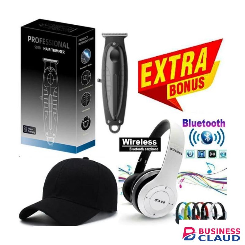 Professional Cordless Hair Trimmer for Men – Precision Beard & Hair Clipper, Rechargeable Personal Grooming Shaving Machine + Extra BONUS ADJUSTABLE Bluetooth Wireless Headphones Adjustable