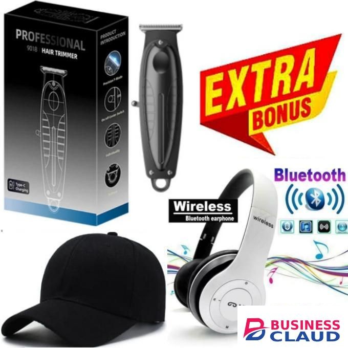 Professional Cordless Hair Trimmer for Men – Precision Beard & Hair Clipper, Rechargeable Personal Grooming Shaving Machine + Extra BONUS ADJUSTABLE Bluetooth Wireless Headphones Adjustable