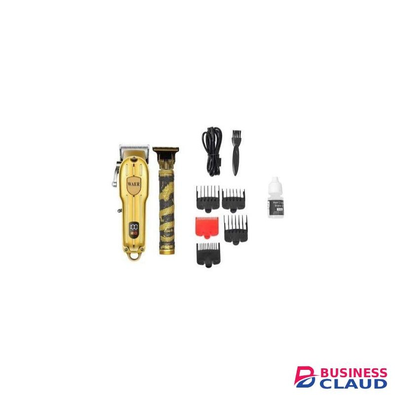 Waer 2 in 1 Cordless Professional Electric Hair Clipper for Men Barber 0.1mm Baldheaded shaver Waterproof T Blade Trimmer for Hair Cutting Machine - Gold