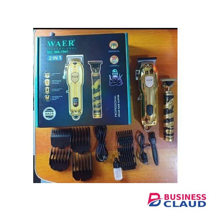 Waer 2 in 1 Cordless Professional Electric Hair Clipper for Men Barber 0.1mm Baldheaded shaver Waterproof T Blade Trimmer for Hair Cutting Machine - Gold