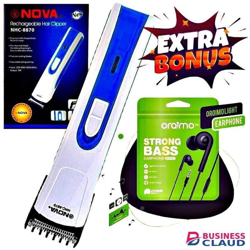 Nova New Rechargeable Hair Clippers and Shaving Machine & Oraimo Earphones
