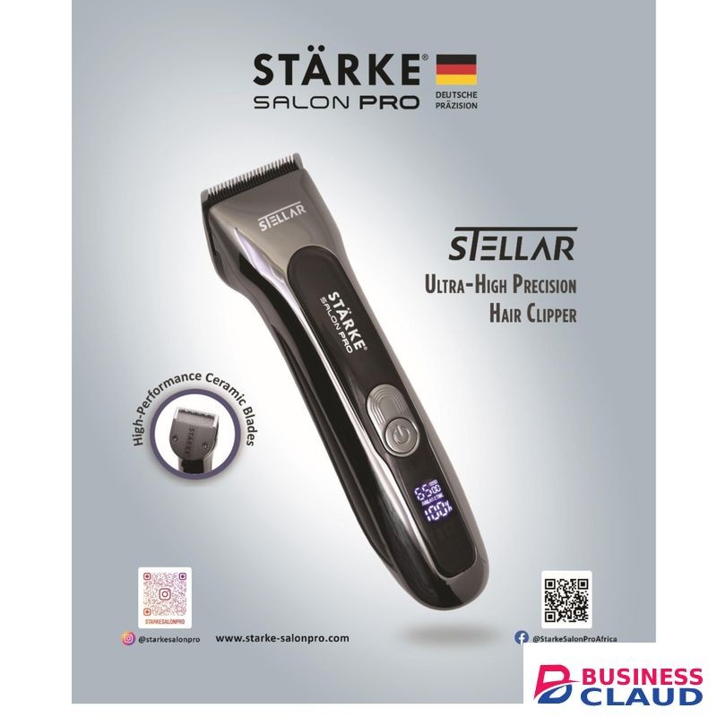STARKE Salon Pro Stellar Cordless Hair Clipper Led Display Barber Machine Heavy-duty Performance: For Barbers & Stylists Handle Demanding Use Long Life Battery Made In Germany 100% Copper Motor,3Pin UK -Black-1Yr Warranty..
