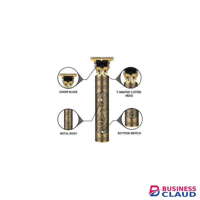 VINTAGE T9 Dragon Rechargeable Metal Hair Clipper - Professional Cordless Beard & Hair Trimmer with Gold Finish - Kinyozi Shaving Machine