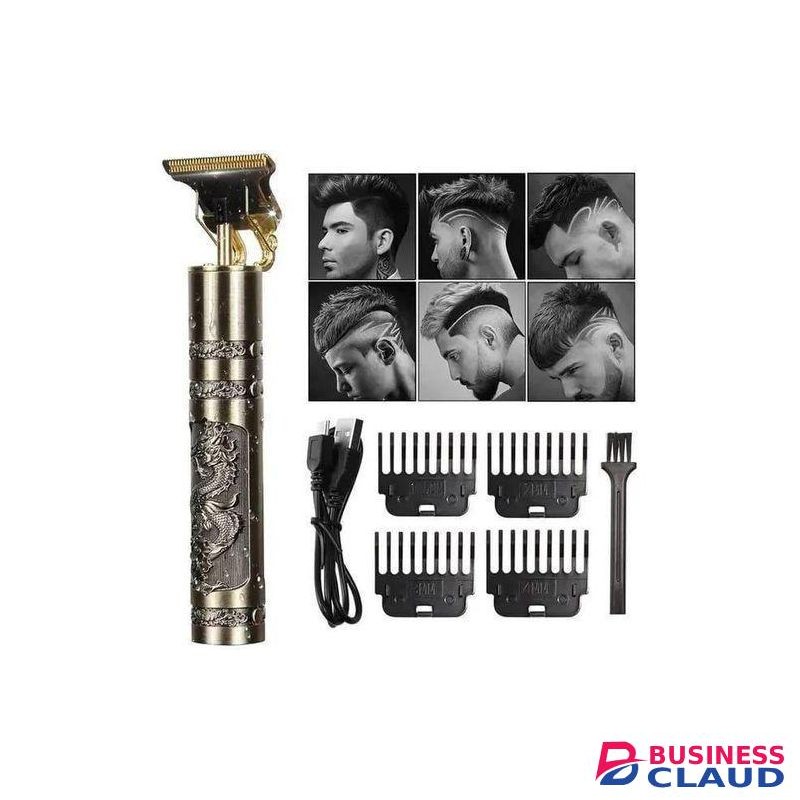 VINTAGE T9 Dragon Rechargeable Metal Hair Clipper - Professional Cordless Beard & Hair Trimmer with Gold Finish - Kinyozi Shaving Machine