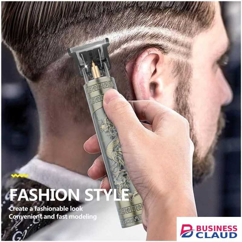 VINTAGE T9 Professional Hair Trimmer, Dragon Design Metal Body, USB Charging, Stainless Steel Blades, 4 Guide Combs