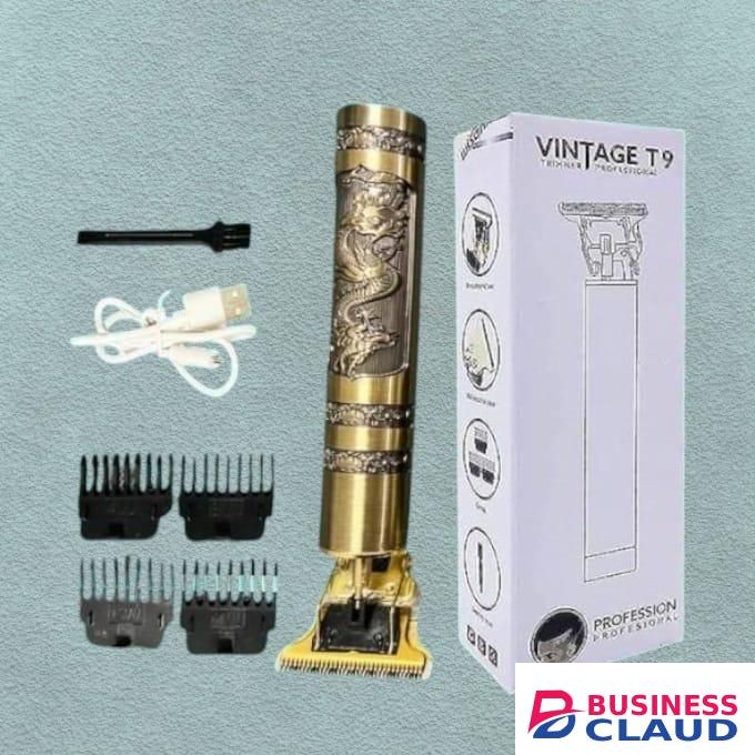 Vintage T9 Professional USB Rechargeable Golden Dragon Metal Rechargeable Low-Noise Electric Hair Beard Clipper Trimmer Machine