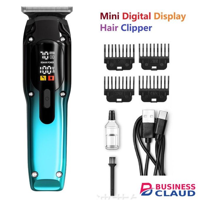 Mini Portable Digital Fast Charge Rechargeable Electric Hair Clipper & Trimmer With Digital Display - Blue