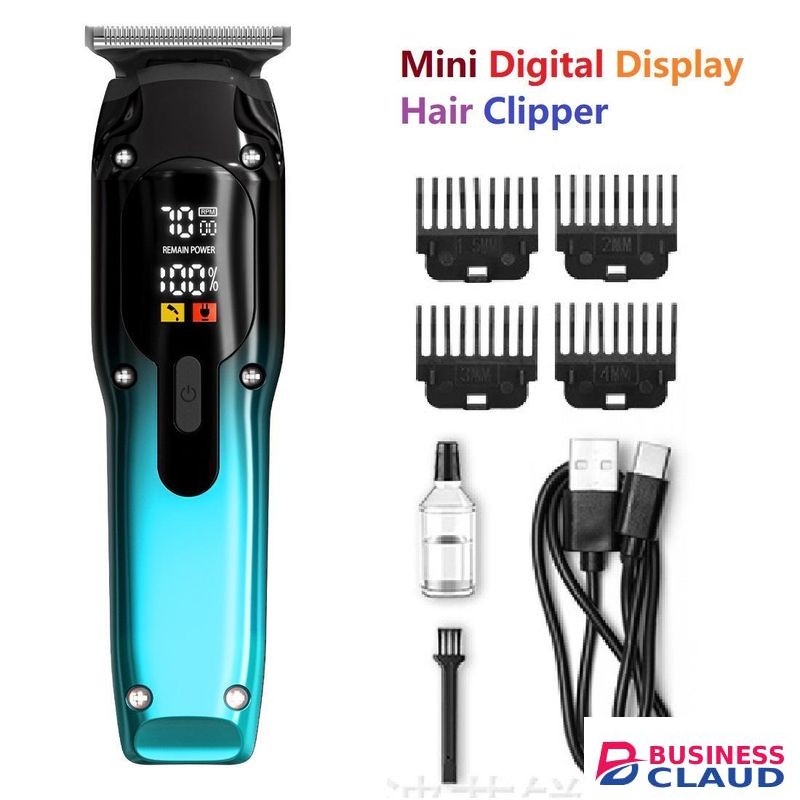 Mini Portable Digital Fast Charge Rechargeable Electric Hair Clipper & Trimmer With Digital Display - Blue
