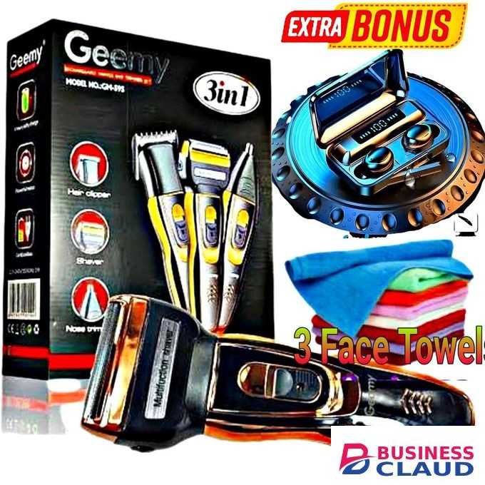 Geemy Rechargeable 3 in 1 Hair Shaver // TWS Bluetooth Earpods // Face Towels