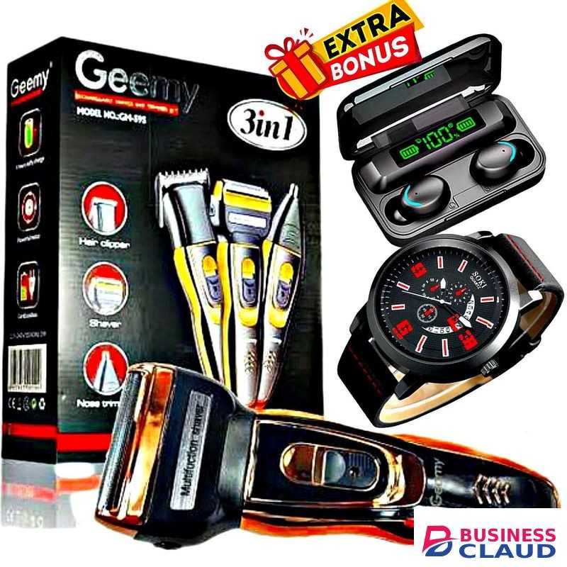 Geemy Rechargeable 3 in 1 Hair Shaver // Oraimo F9 Earpod // Men Watch