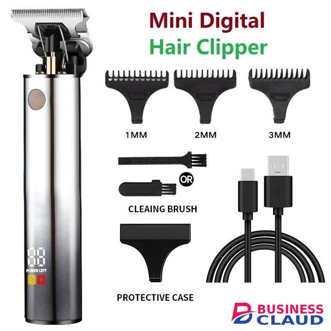 Mini Portable Digital Fast Charge Rechargeable Electric Hair Clipper & Trimmer With Digital Display - Brown Smooth
