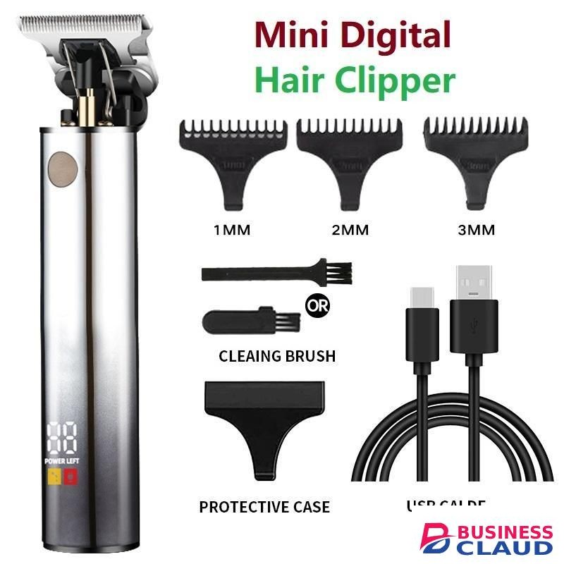 Mini Portable Digital Fast Charge Rechargeable Electric Hair Clipper & Trimmer With Digital Display - Brown Smooth