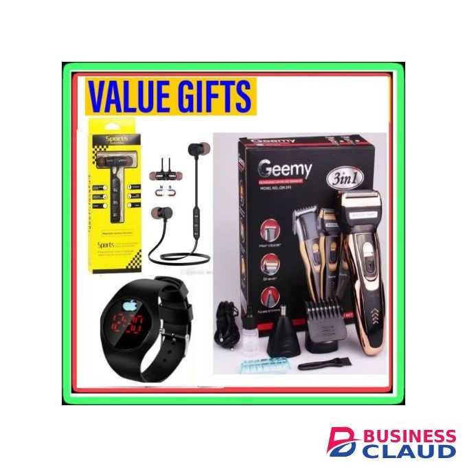 Geemy 3 In 1 Rechargeable Hair Shaving Machine + GIFTS