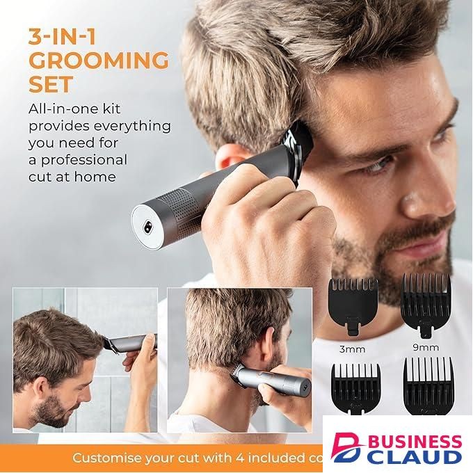 Carmen Titan Men’s 3-in-1 Cordless Hair Clipper Set With Detail Trimmer, 4 Comb Lengths, Rechargeable, Titanium