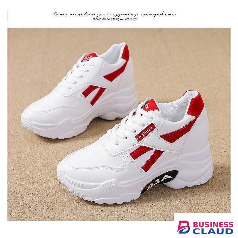 Women’s White Red Height‑Increasing Sneakers – Fashion Non‑Slip Breathable Waterproof Casual Shoes for Daily Wear