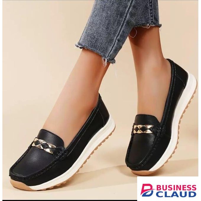 2026 Women's Black Orthopedic Loafers With a Chain Decoration, Slip-On Flat Shoes For Outdoors And Comfort, Versatile Style