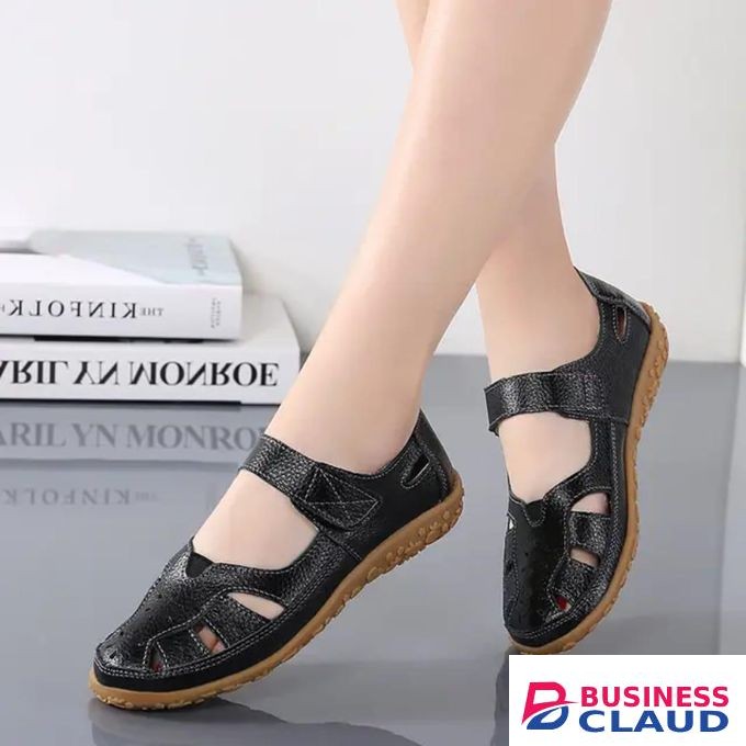 Black ladies flat shoes Closed Breathable shoes Comfortable leather shoes
