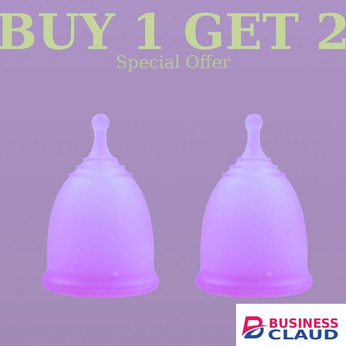 2 × Purple Menstrual Cup Soft and Flexible 100 Percent Silicone Reusable Leak Free 12 Hours Protection BPA Free Eco Friendly with Free Cleaning Cup