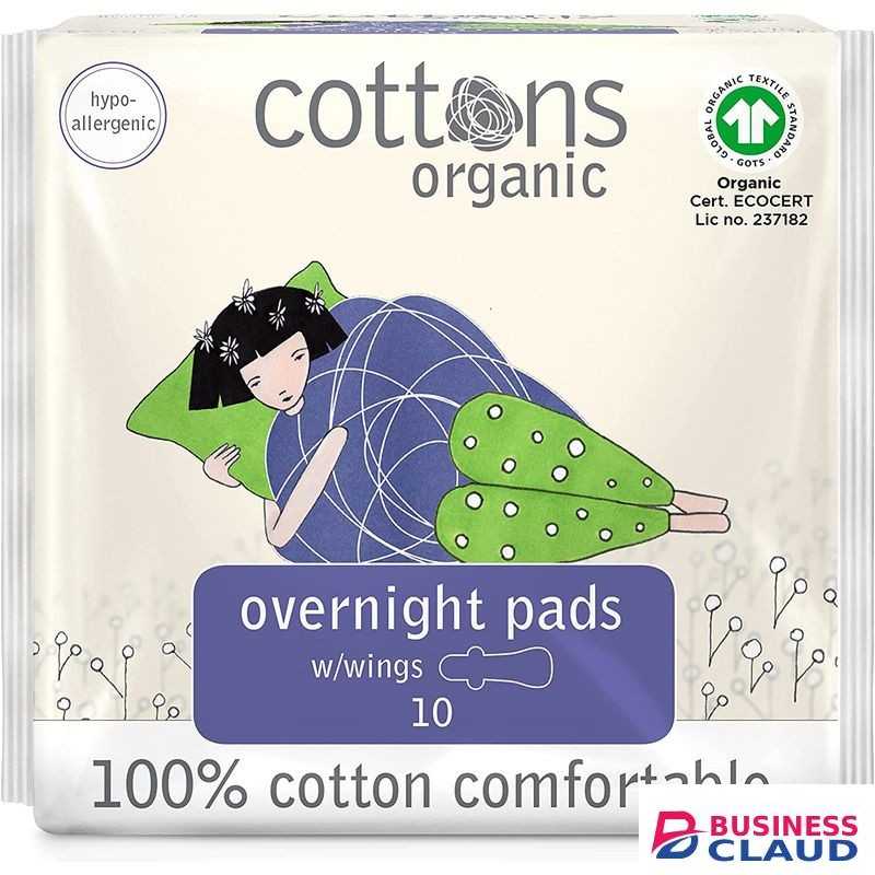 Cotton ORGANIC 100% NATURAL OVERNIGHT PADS-WINGS 10’S