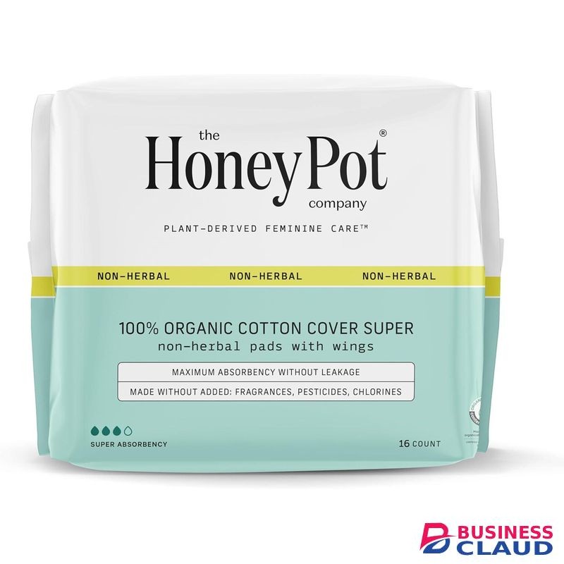 The Honey Pot Company 100% Organic Cotton Cover Non-Herbal Super Pads with Wings 16count