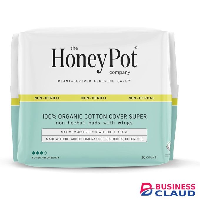 The Honey Pot Company 100% Organic Cotton Cover Non-Herbal Super Pads with Wings 16count
