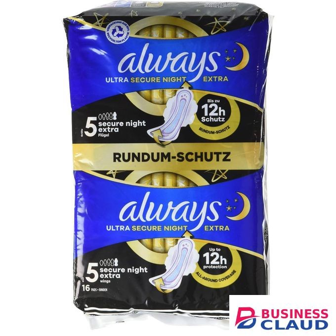 Always Ultra Secure Night Extra Size 5 Sanitary Pads with Wings Big Pack Thin and Super Absorbent Pack of 16