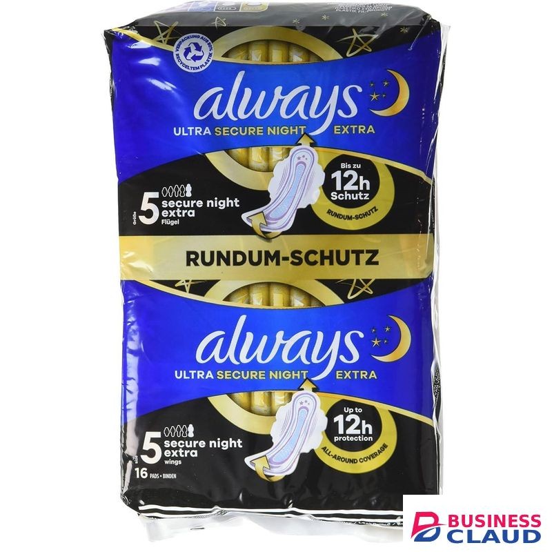 Always Ultra Secure Night Extra Size 5 Sanitary Pads with Wings Big Pack Thin and Super Absorbent Pack of 16