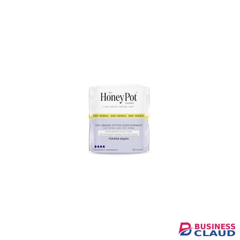 The Honey Pot Company Pads for Women - Non-Herbal Overnight Pads w/Wings - Organic Cotton Cover, & Ultra-Absorbent Pulp Core - Sanitary Pads for Women