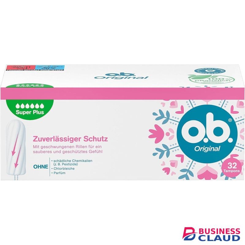 O.B. Original Super Plus (Pack of 32) Tampons for Very Strong Days, StayDry Technology & Curved Grooves