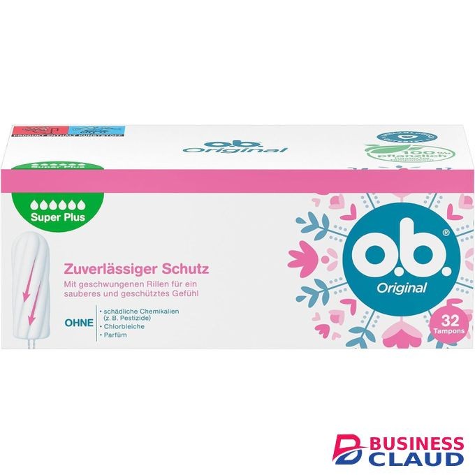 O.B. Original Super Plus (Pack of 32) Tampons for Very Strong Days, StayDry Technology & Curved Grooves