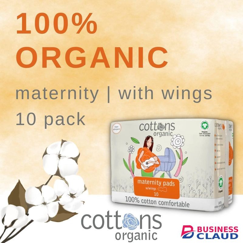 Cottons oRGARNIC Maternity Sanitary Pads with Wings, Pack of 10, Heavy Flow, 100% Organic Cotton, Maternity Pads After Birth, Heavy Flow, Hypo-Allergenic, High Absorbency, Post Natal