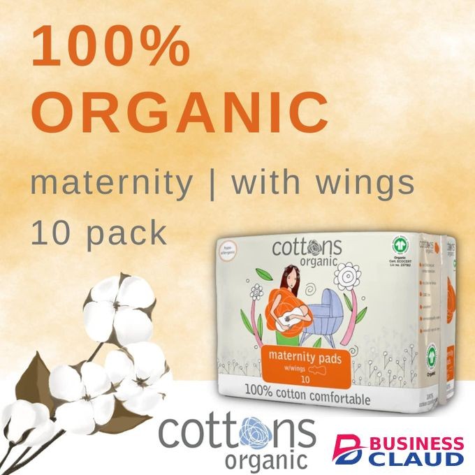 Cottons oRGARNIC Maternity Sanitary Pads with Wings, Pack of 10, Heavy Flow, 100% Organic Cotton, Maternity Pads After Birth, Heavy Flow, Hypo-Allergenic, High Absorbency, Post Natal