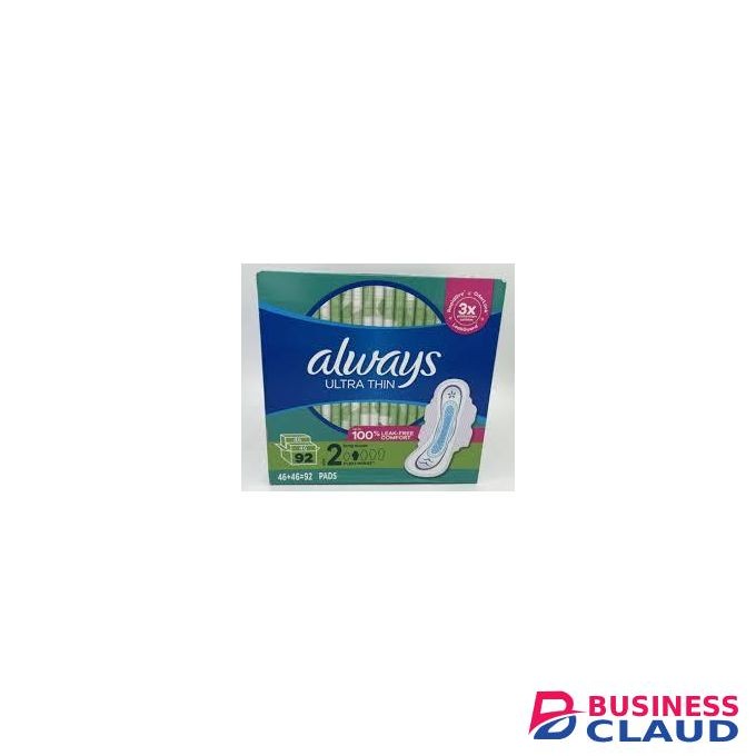 Always Ultra Thin Pads Size 2 Super Long Absorbency Unscented With Wings (92 Ct)