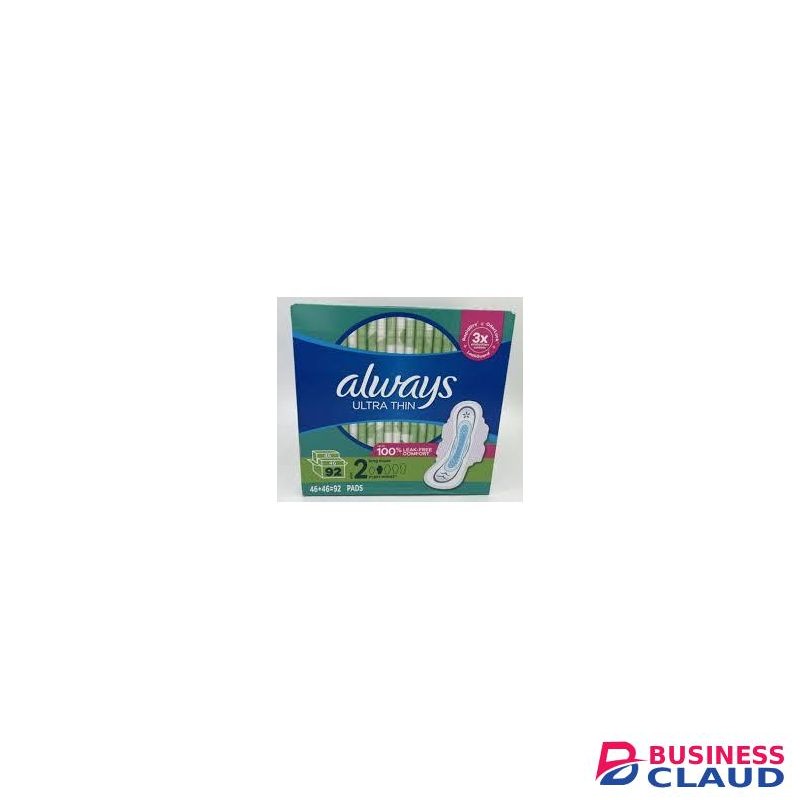 Always Ultra Thin Pads Size 2 Super Long Absorbency Unscented With Wings (92 Ct)