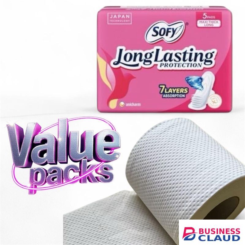 Sofy Long Lasting Maxi Long Sanitary Pads (5pcs×4pack)//plus free 4 rolls tissue paper