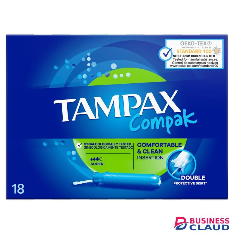 Tampax Compak Super Tampons With Applicator, 18 Tampons, Leak Protection And Discretion, Super Absorbent