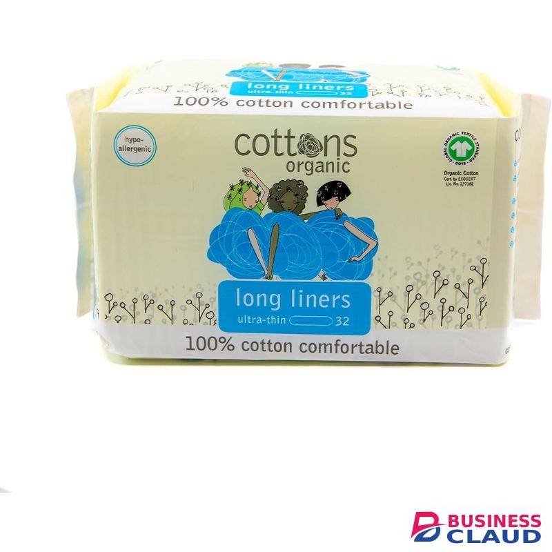 Cottons Panty Liners Long Ultra-Thin, Pack of 32, 100% Organic Cotton, Hypo-Allergenic, Breathable, Unscented, Panty Liners for Women