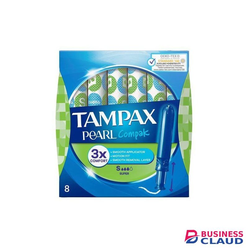 Tampax 3x Pearl Compact Super Applicator, Tampon For Comfort Protection And Discretion, 8-Count