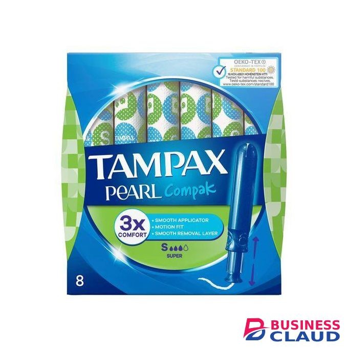 Tampax 3x Pearl Compact Super Applicator, Tampon For Comfort Protection And Discretion, 8-Count