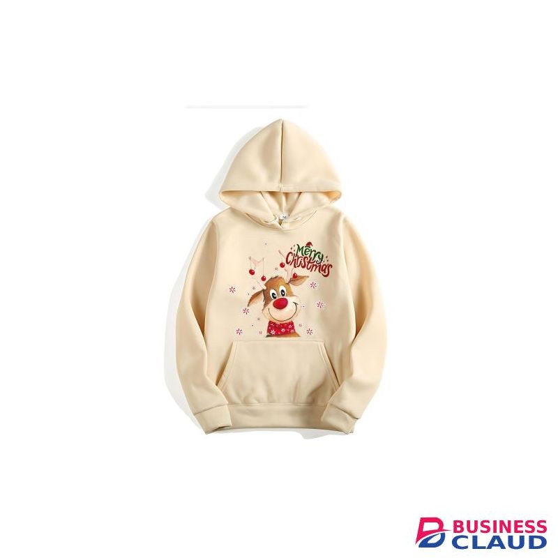 colored Christmas themed Hoodie: Cute Reindeer Apricot-M