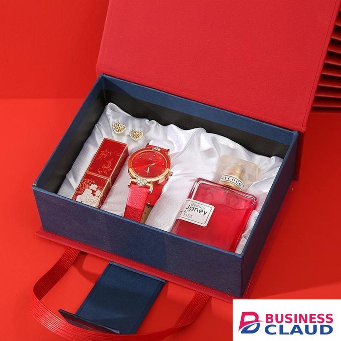 Ladies Gift Set 4in 1 Quality watch, perfume, lipstick and Earings _Red