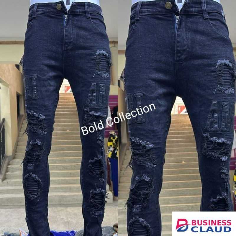 Quality Stylish Rugged Design Mens Jeans BLACK